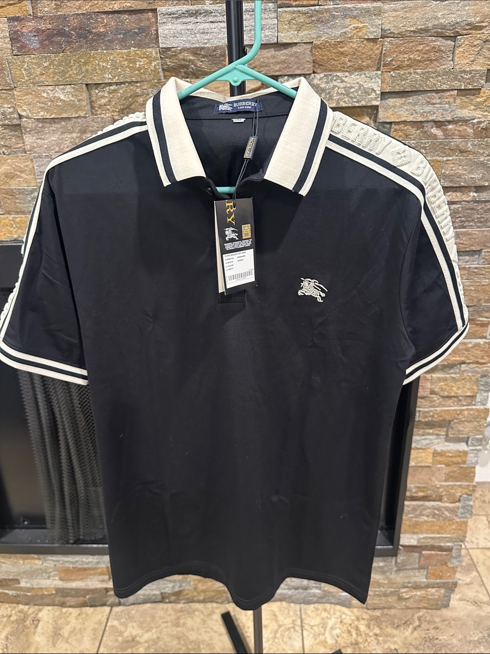 Men's Black Polo Shirt with Contrast Trim - Classic size S